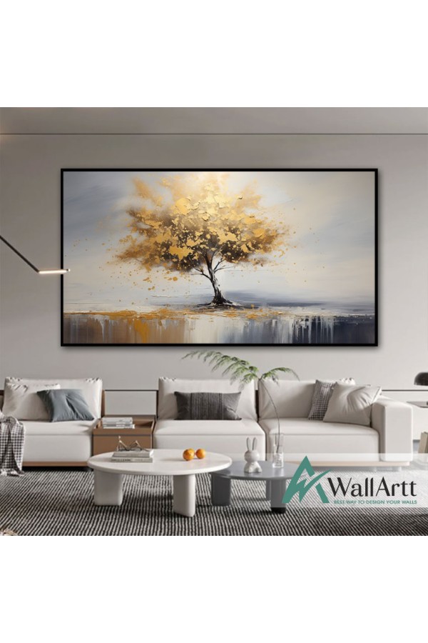 Abstract Gold Tree 3D Heavy Textured Partial oil Painting